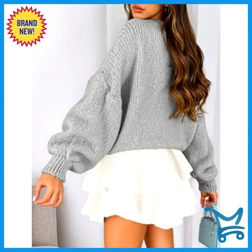Chunky Knit Oversized Pullover Sweater Crew Neck Long Sleeve Fall Winter Fashion